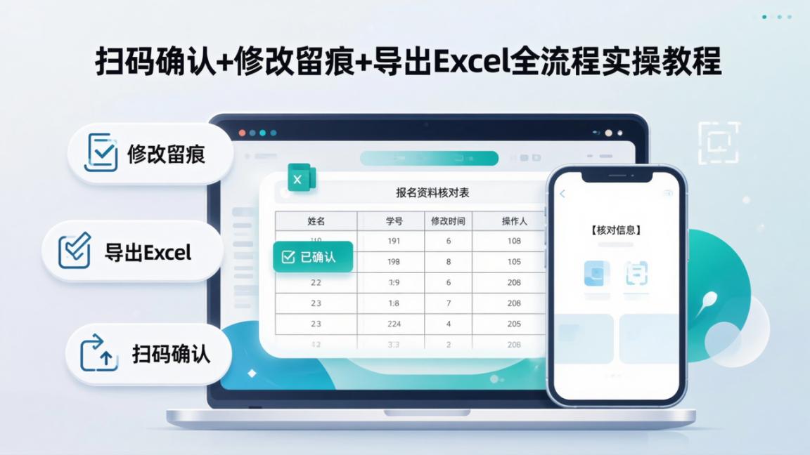 报名资料核对总出错怎么办？扫码确认+修改留痕+导出Excel全流程实操教程