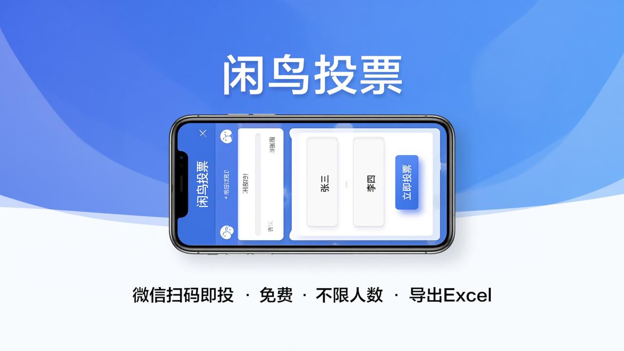 评优评先投票怎么免费做？闲鸟投票微信小程序扫码即投、不限人数、导出Excel